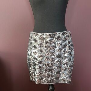 Silver Sequin Skirt by Express, XS, (stretch)